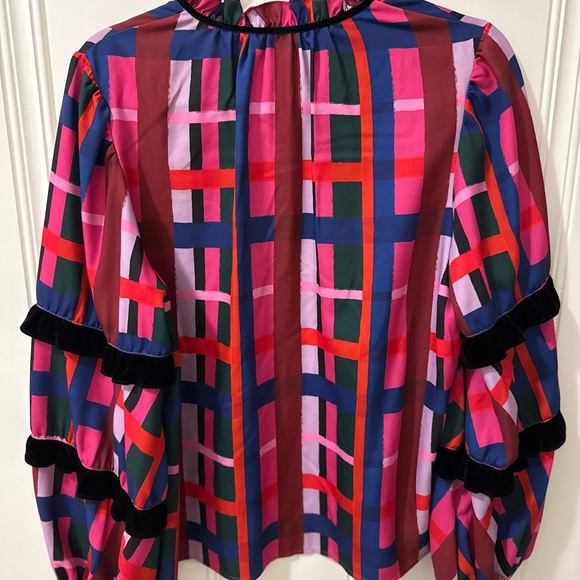 Crosby long sleeve Women's Multicolor Plaid Blouse ruffle NWT - Picture 6 of 7